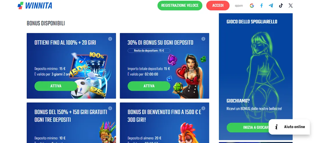 Winnita Casino Bonus di benvenuto