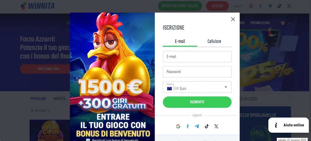 Registrarsi su Winnita Casino